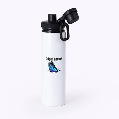 Hacebo® - blauwe vlinder met eigen naam waterfles met draaidop zwart - Vlinder - dieren liefhebber - iemand die houdt van vlinders - verjaardag - cadeau - kado - geschenk - water fles - 850ML
