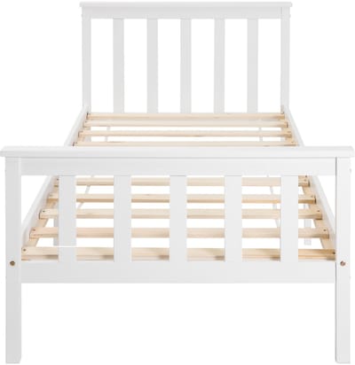 Houten Eenpersoonsbed - Bedframe Met Lattenbodem - Massief Grenen Bed - Jeugdbed - Stevig - Compact - Slaapkamer - 90x200 cm - 1 Stuk - Wit