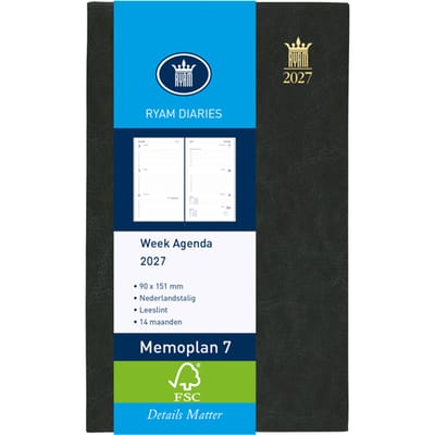 Agenda 2025 Ryam Memoplan 7 Mundior 7dagen/2pagina's zwart