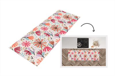 Keukenloper - Loper keuken - Bloemen - Regenboog - Design - 150x50 cm - Keukenloper vinyl
