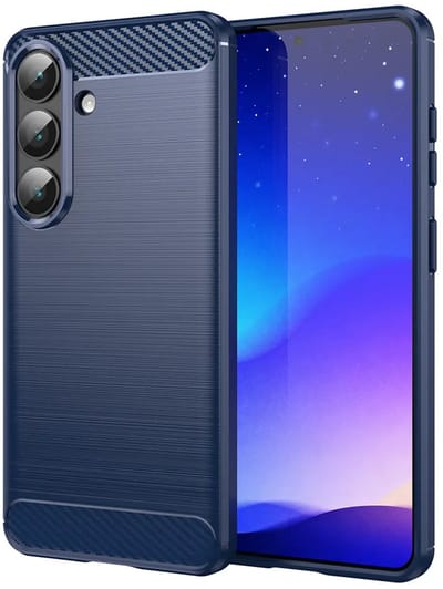 MobyDefend Hoesje - Geschikt voor Samsung Galaxy S26 - TPU Backcover - Geborstelde Metaal & Carbon-Look - Blauw