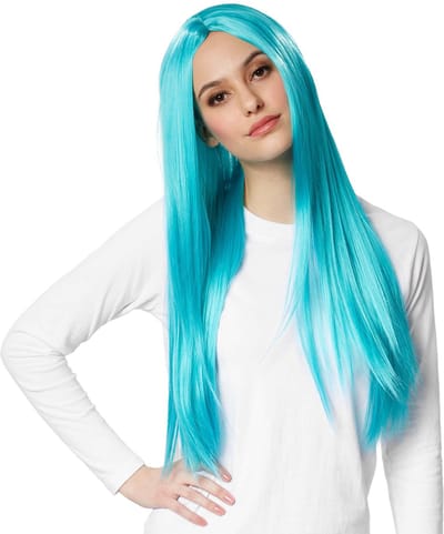 dressforfun - Pruik lang haar glad turkoois - verkleedkleding kostuum halloween verkleden feestkleding carnavalskleding carnaval feestkledij partykleding - 303636