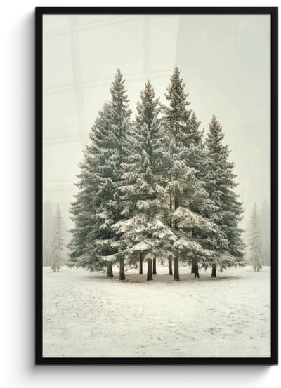 Poster in lijst - Fotolijst 80x120 cm - Posters - Bomen - Sneeuw - Wit - Posterlijst zwart - Decoratie - Wanddecoratie woonkamer - Muurdecoratie slaapkamer