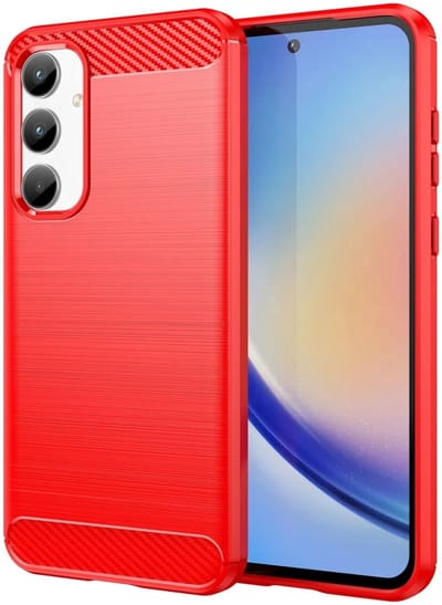 Geborsteld TPU Hoesje Geschikt voor Samsung Galaxy A35 | Beschermhoes | Back Cover | Flexibel TPU | Stijlvol Carbon | Dun | Rood