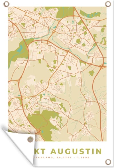 Muurdecoratie Sankt Augustin - Plattegrond - Vintage - Kaart - Stadskaart - 120x180 cm - Tuinposter - Tuindoek