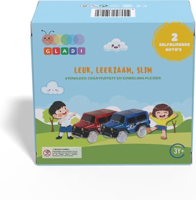 Gladi Tiles Uitbreidingsset - 2 Racebaan Auto's - Magnetisch Racebaan Speelgoed - Magnetic Tiles - STEM Speelgoed voor 3 t/m 12 Jaar - Magnetische Tegels - Constructie speelgoed - Educatief Bouwspeelgoed