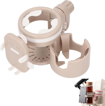 SnelShoppen - 3-in-1 Drankhouder Kinderwagen - Universele Bekerhouder 360 Graden Draaibaar - Verstelbare Telefoonhouder voor Rolstoel, Fiets, Rollator