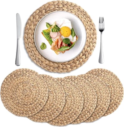 Handgemaakte ronde placemats van waterhyacint - ronde placemat - onderzetters voor eettafel en boho-decoratie - set van 6 - 30 cm