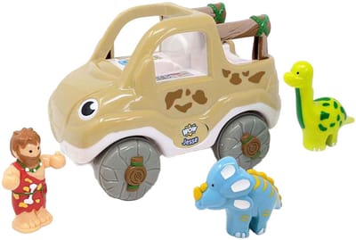 WOW Toys Jurassic Jesse - Batterijloos Speelgoedvoertuig - Push & Go Jeep met Bestuurder & 2 Dinosaurussen - BPA-Vrij & Vaatwasserbestendig - Vanaf 1 tot 5 Jaar