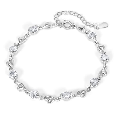 Juwelium Armband + Houten Doos & Teddybeer Geschenkset | Luxe Hartjes Armband met Zirkonia | Perfect Cadeau voor Vrouw, Vriendin, Moeder, Dochter