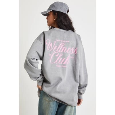 boohoo Dames Wellness Club Puffprint Oversized Sweatshirt | Charcoal | Maat: XS