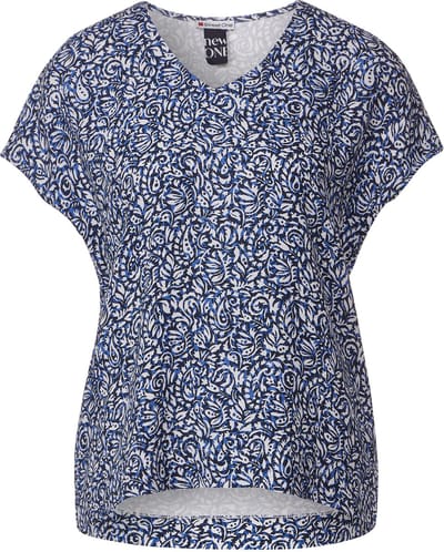 Street One printed v-neck mat-mix shirt Dames T-shirt - intense royal blue - Maat 40
