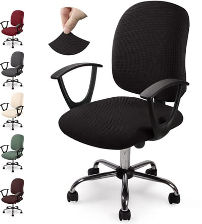 Stoelhoes Computerstoelhoezen Stretch Jacquard Computer Stoelhoes Roterende Stoel Slipcover Wasbare Stoelhoes voor Bureaustoelen Computer Draaistoel (Geen Stoelen-1 Stuks,Zwart)-Y