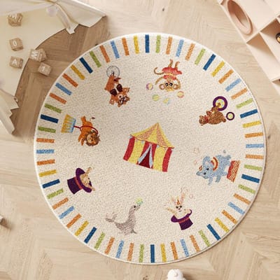 Cartoon Stijl Tapijten voor Woonkamer Schattig Rond Slaapkamer Decor Tapijt Verdikt Antislip Kinderen Vloermat Huis Pluizig Pluche Tapijt 100x100cm