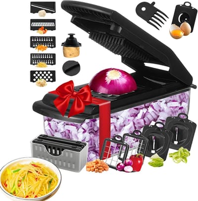 Keuken Snijmachine - Groentehakker Dicer - Maaltijden Voorbereiden - 18-in-1 Functies - 33.4 x 12.7 x 12.3 cm - Zwart