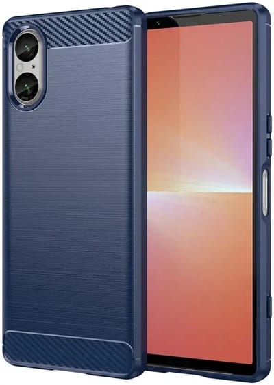 Geborsteld TPU Hoesje Geschikt voor Sony Xperia 5 V | Beschermhoes | Back Cover | Flexibel TPU | Stijlvol Carbon | Dun | Blauw