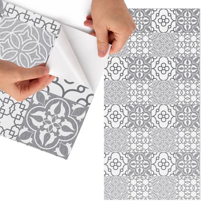 Tulup Meubelfolie - Symmetrisch mozaïek Decoratiefolie Zelfklevend - 75x150 cm - Grijs Meubelfolie - Decoratiefolie Zelfklevend - Geometrische Meubelfolie - Meubelfolie Zelfklevend - Badkamer decoratie - Achtergronden en patronen