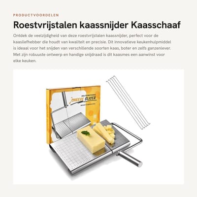 Dailygoods- Kaassnijder met Draad - Roestvrij Staal - Antislip Voetsteun - Nauwkeurig Snijden - Voor Zachte/Halfharde Kaas - Inclusief 6 Staaldraden - Kaasmes