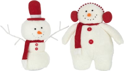 J-Line figuur Sneeuwman Sjaal - textiel - wit/rood - large - 2 stuks