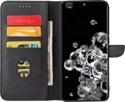 Geschikt voor Samsung Galaxy S20 Ultra Telefoonhoesje Kunstleer met Magnetisch lipje en Pasjeshouder Book Case met Klepje - Zwart - Smartphonica geschikt voor Samsung Galaxy S20 Ultra