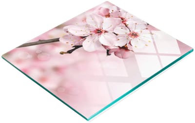 Multifunctionele decoratieve snijplank van gehard staal voor de keuken, roze bloemmotief, 60x52 cm