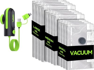 SnelShoppen - 12 Pack Vacuümzakken voor Reizen met USB & TYPE C Pomp, Compressiezakken voor Bagage, Handbagage Vacuüm Opbergzakken voor Vakantie (Groe