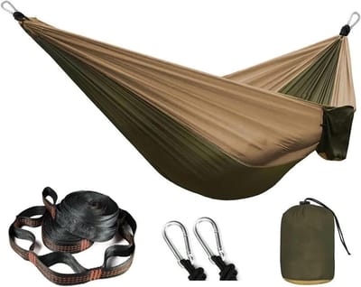Draagbare Hangmat - Dubbele Hangmat - Buiten Ontspannen - Sterk Parachute Nylon - Tot 55 Inch Breed - Legergroen