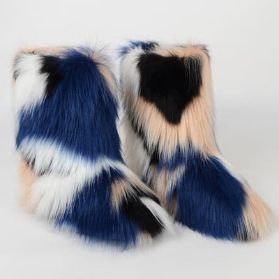 Dames Faux Fur Laarzen Winter Pluizige Pluche Warme Middenkuit Sneeuwlaarzen Luxe Mode Furry Laarzen Comfortabele Outdoor Platte Schoenen 36 gray