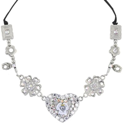 Behave® Ketting zilverkleur met stenen hanger hart en roos 41 cm