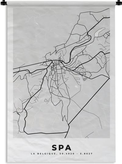 Wandkleed - Wanddoek - België – Spa – Stadskaart – Kaart – Zwart Wit – Plattegrond - 120x180 cm - Wandtapijt