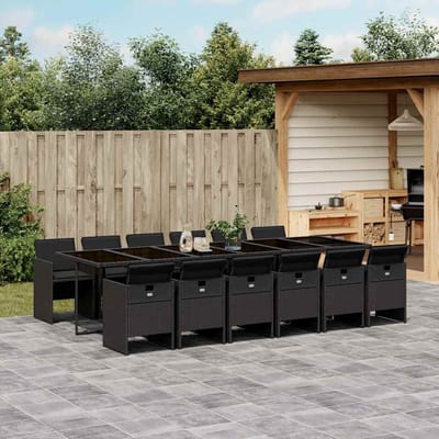 vidaXL - 13-delige - Tuinset - met - kussens - poly - rattan - zwart