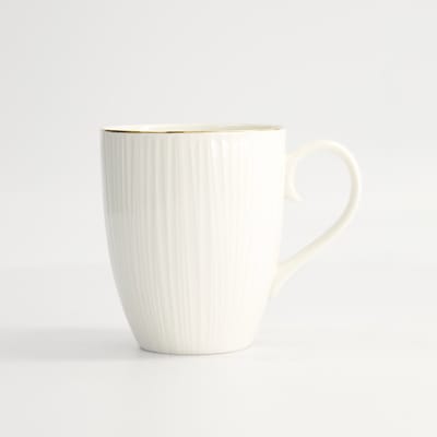 Tokyo Design Studio - Nippon White Goude Rand Mok - Thee Kop - 8.5x10.2cm 380ml Lijnen Wit Goud