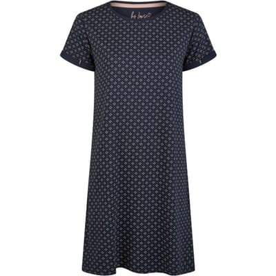 By Louise Essential Dames Nachthemd Korte Mouw AOP Blauw - Maat S