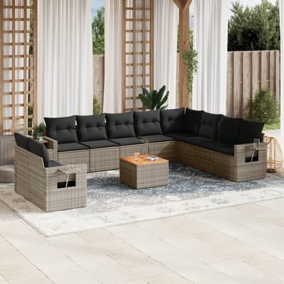 vidaXL - 11-delige - Loungeset - met - kussens - poly - rattan - grijs
