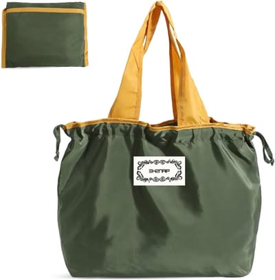 Vouwbare boodschappentas met trekkoord, herbruikbare tas voor boodschappen en reizen, 47 x 35 cm, wasbaar en praktisch