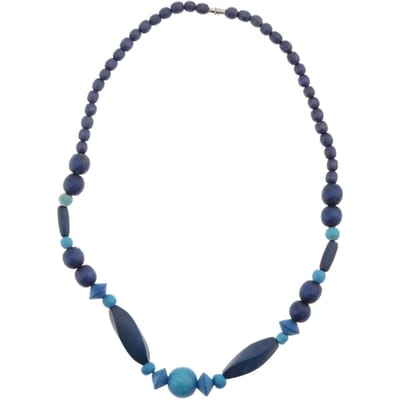 Behave – Houten kralen ketting – 48 cm – Donkerblauw & turquoise