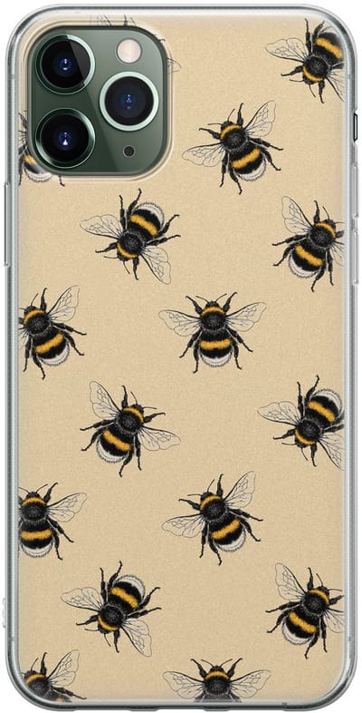 Leuke Telefoonhoesjes - Hoesje geschikt voor iPhone 11 Pro - Bijen print - Soft case - TPU - Print / Illustratie - Geel