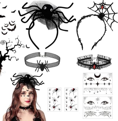 Spinnenhaarband voor Halloween met spinnenhalsband en tijdelijke tatoeages voor vrouwen, perfect voor Mardigras en cosplayfeesten