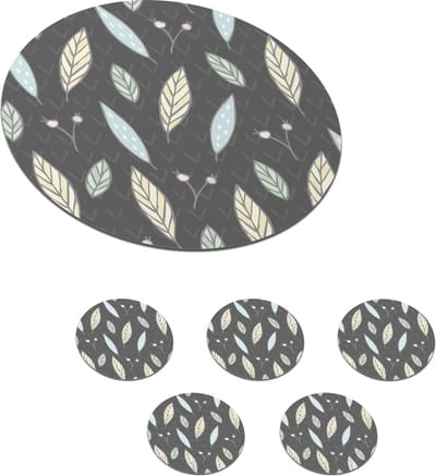 Onderzetters voor glazen - Rond - Patronen - Bladeren - Natuur - 10x10 cm - Glasonderzetters - 6 stuks