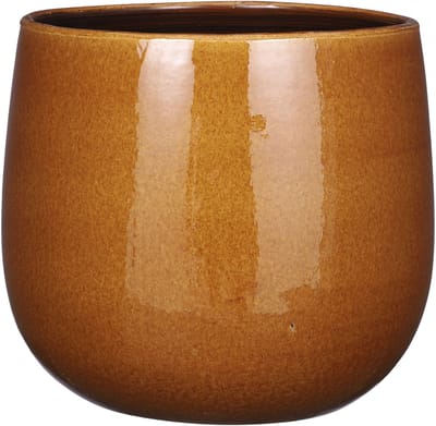 Mica Decorations Plantenpot/bloempot - keramiek - okergeel glans/spotted- D29/H25 cm