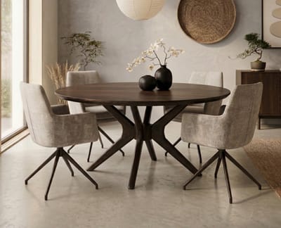 Eettafel Jax rond mangohout 140x140x77 cm - Walnoot bruin - Japandi