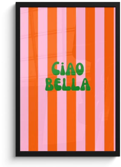 Poster in lijst - Fotolijst 40x60 cm - Posters - Strepen - Oranje - Verticaal - Ciao bella - Posterlijst zwart - Decoratie - Wanddecoratie woonkamer - Muurdecoratie slaapkamer