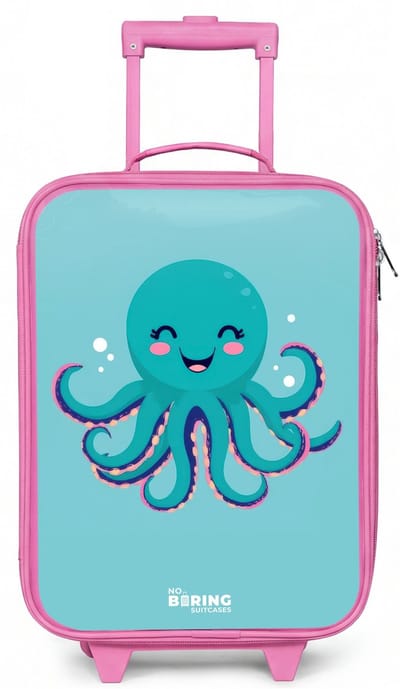 NoBoringSuitcases.com® - Kinderkoffer roze - Kindertrolley meisje - Octopus - Water - Blauw - Koffer kind lichtgewicht - Reiskoffer trolley voor kinderen - Koffertje met lichtgevende wieltjes - Rolkoffer