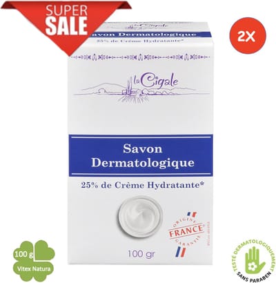Dermatologische Zeep 2 x 100g | verreikt met 25% Hydraterende Crème | 98% ingrediënten van natuurlijke oorsprong | La Cigale