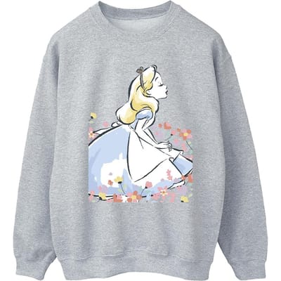 Disney Dames/Dames Alice In Wonderland Schets Bloemen Sweatshirt (Sportgrijs)