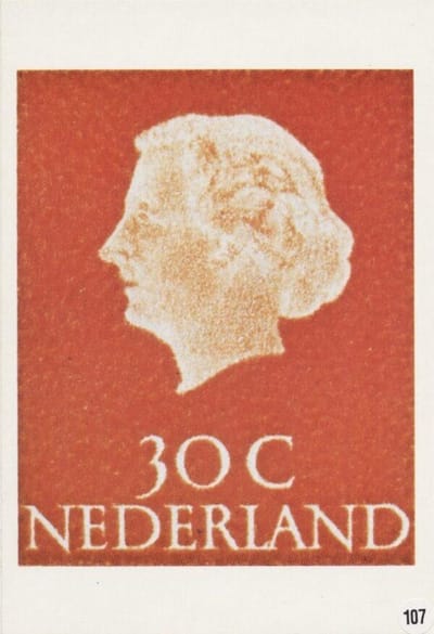 Briefkaart met afbeelding koningin Juliana postzegel