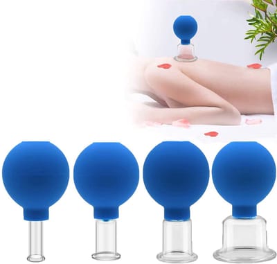 longziming -Set van 4 Glazen Cupping Cups met Siliconen Bal – 15/25/36/52 mm – Professionele Vacuüm Cupping zonder Vuur – Massagecups voor Gezicht & Lichaam