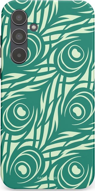 Casetastic hoesje geschikt voor Samsung Galaxy A55 - Dubbellaagse bescherming - Troste Turquoise Pauw Veren - Fashion Case - Turquoise Mintgroen Crème