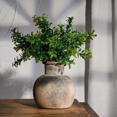Antiek keramisch vaasje van 15 cm, terracotta boho decor voor landelijke inrichting, rustiek vaasje voor woonkamer, entree en bruiloften - Grijs
