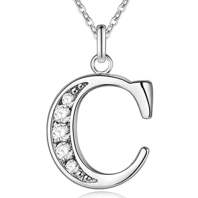 Zilverkleurige Letter C Dames Ketting met Zirkonia